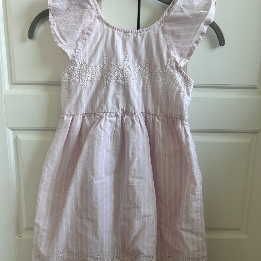 GAP Light Pink Eyelet Cotton Striped Flutter-Sleeve Dress